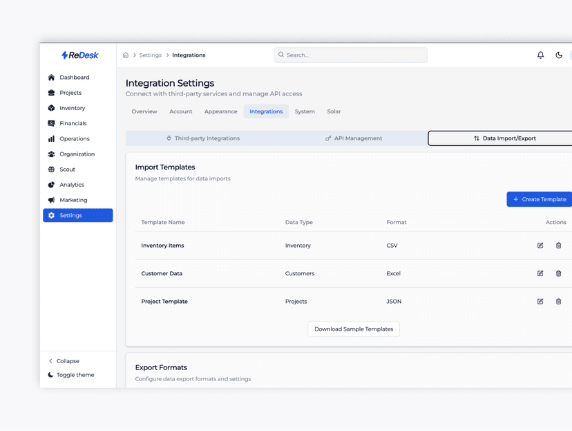 Real-time integrations dashboard